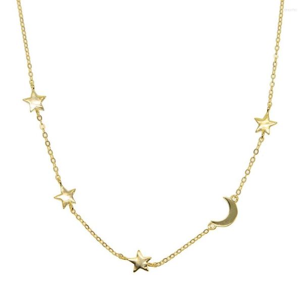 Chaînes Bijoux de mode Délicat Moon Star Pendentif Collier Courbé 925 Sterling Silver pour cadeau d'anniversaire
