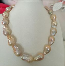 Chaînes bijoux fantaisie élégant20-25mm baroque or rose perle collier 18 pouces 14k