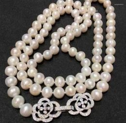 Chaînes Bijoux Fantaisie Livraison Gratuite Élégant Simple Brins 9-10 Mm Mer Du Sud Blanc Rond Perle Collier 35 pouces