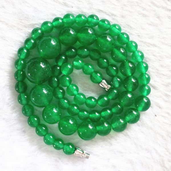 Chaînes mode malaisie Jades pierre naturelle calcédoine 6-14mm perles rondes en vrac collier fait main 18 
