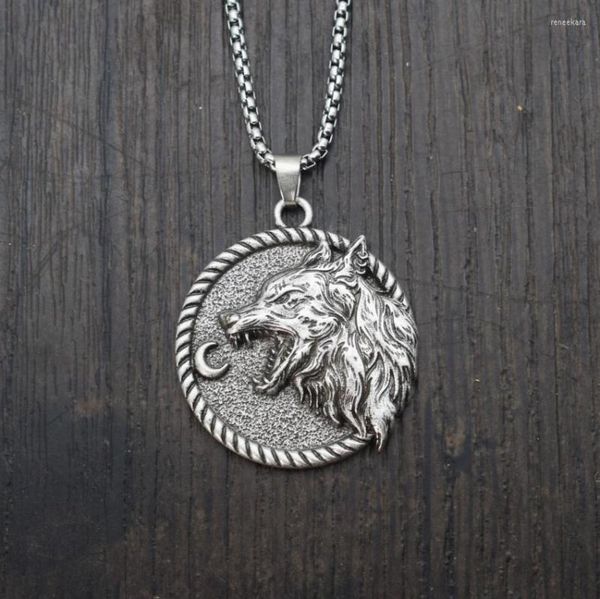 Chaînes Mode Hommes Bijoux Animaux Loup Hurlant Au Croissant De Lune Pendentif Collier