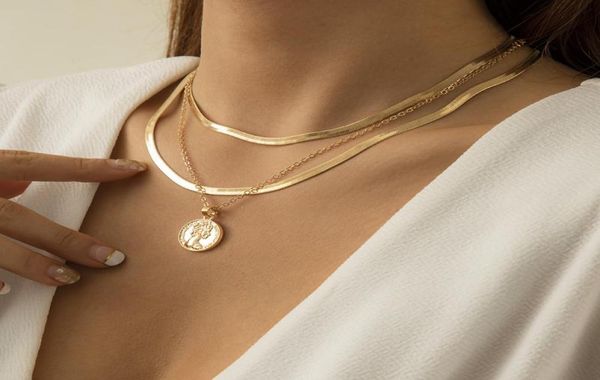 Cadenas Moda Multi Capas Dainty Cadena de Oro Gargantilla Collar para Mujeres Declaración Herringbone Collares Charm Party Jewelry7159927