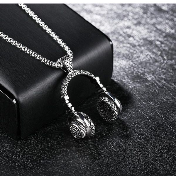 Chaînes mode musique casque écouteur pendentif titane acier collier Hip Hop géométrique chaîne pour femmes hommes bijoux cadeaux