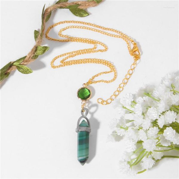 Chaînes De Mode Naturel Agates Collier Pierre Cristal Charmes Ras Du Cou Hexagonal Pendule Pendentif Pour Femmes Femme Bijoux Hommes