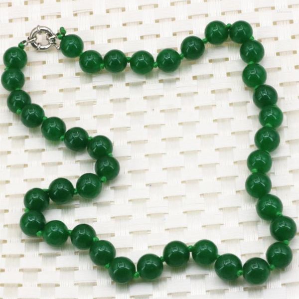 Cadenas Collar de moda Verde Malasia 10 mm Piedra natural Jades Calcedonia Cadena de cuentas redondas para mujeres Gargantilla Joyería 18 pulgadas 2