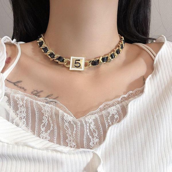 Chaînes mode numéro cuir tissé déclaration épaisse chaîne collier pour femmes 2021 bijoux tour de cou Collares en gros