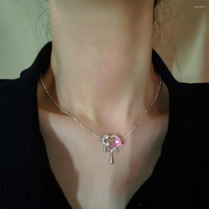 Cadenas Moda Corazón de melocotón Gota de agua Colgante Collar Cristal rosa Egirl Dulce Fresco Y2K Cadena de clavícula Dz677