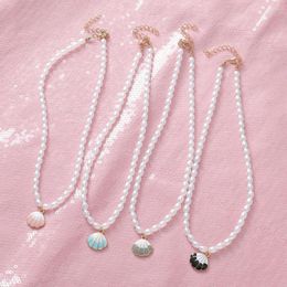 Chaînes mode perle perlée Chokers colliers pour femmes 2023 coloré goutte à goutte huile métal coquille pendentif bohême loisirs cou bijoux