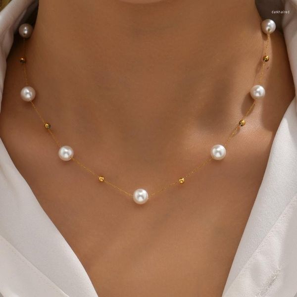 Chaînes Mode Perle Perles Collier Pour Femmes Simple Partie De Mariage Cuivre Chaîne Bijoux Cadeaux