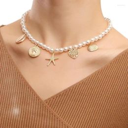 Chaînes Mode Perle Golden Starfish Collier Bohême Pour Femme Océan Coeur Géométrie Accessoires Fête Anniversaire Cadeau