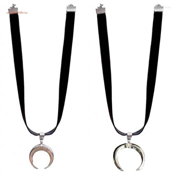 Cadenas Moda Colgante Collar Ajustable Cuerda Negra Toro Cuerno Gargantillas