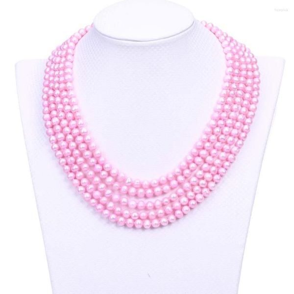 Chaînes mode rose perle 5 couches forme ronde brins véritable déclaration femmes collier pour cher ami cadeau