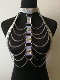 Chaînes mode cuir PU Style B782 femmes harnais Laser soutien-gorge chaîne collier tour de cou argent collier bijoux accessoires