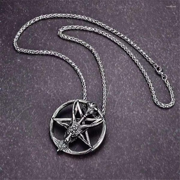 Chaînes mode Punk Vintage Pan dieu crâne pendentif collier pour femmes hommes pentagramme tête de chèvre chaîne unisexe chance bijoux