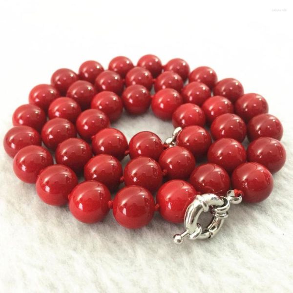 Chaînes De Mode Rouge Corail Artificiel Pierre Perles Rondes 8mm 10mm 12mm 14mm Belles Femmes Haute Qualité Collier 18 pouces B1015