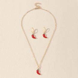 Kettingen Mode Rode Kleine Chili Peper Ketting Oorbellen Sets Goud Kleur Sieraden Set Voor Vrouwen Verjaardagsfeestje Geschenken