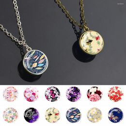 Chaînes Mode Rétro Cuivre/Argent Couleur Verre Pendentif Collier Floral Boho Motif Dôme Pour Les Femmes Cadeau Fille