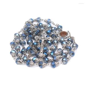 Cadenas de moda Rosary Collar Collar Católico Cristal de vidrio religioso Redondeas Virgen María Joyería