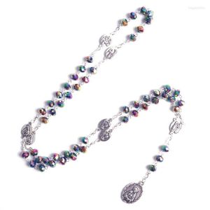 Ketens mode zeven smalten religieuze kleurrijke gefacetteerde elliptische kristallen kralen ketting rozenkrans ketting
