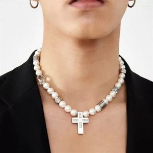 Ketens mode roestvrij staal kruis parel ketting voor vrouwen mannen mannelijke straat hiphop nek sieraden trend 2022Chains sidn22281o