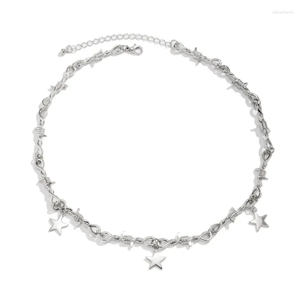 Chaînes Mode Star Pendentif Collier Ras Du Cou Chaîne Hip Hop Clavicule Punk Thorn Party Bijoux Unisexe