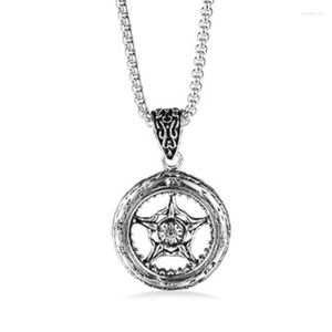 Chaînes Mode Style Accessoires Personnalité Tendance Pendentif En Acier Inoxydable Pneu Rond Étoile À Six Branches Collier En Titane