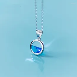 Chaînes Mode Été 925 Sterling Argent Simple Pendentif Rond Ras Du Cou Contrat Mer Bleu Zircon Colliers Pour Femmes Filles Dame