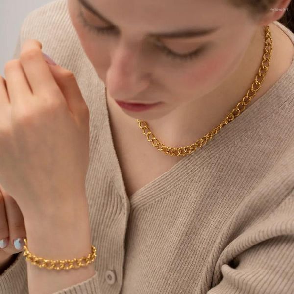 Chains Fashion Titanium Steel 18K Gold Chian Collier Bracelets Designer T Show Runway Raine Rare Ins Japan Korean Boho Jewelry