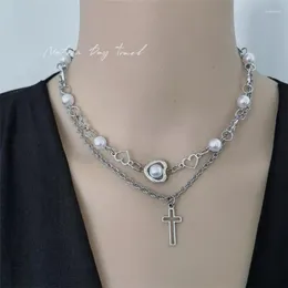 Kains Fashion Trendy Chic Imitation Pearl Hollow Out Hart Stars Kettingen Multi -gelaagde Cross Necklace Sieraden Accessoires Geschenken