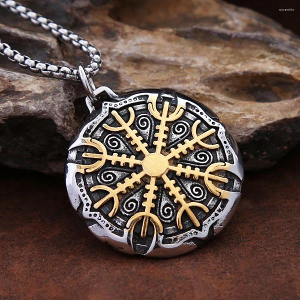 Cadenas Moda Vintage Norse Viking Compass Collar para hombres Niños Acero inoxidable Vikingos Amuleto Runas Colgante Joyería Regalos Nunca se desvanecen