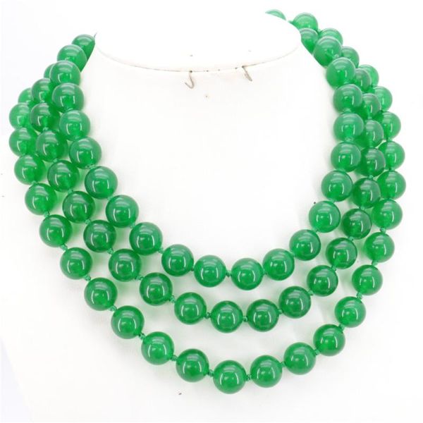 Chaînes Mode Femme Style Gratuit En Gros Bijoux Longs 12mm Naturel Vert Calcédoine Jaspers Perles Rondes Collier 50inchChains