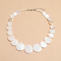 Chaînes Fashion Women's Simple Round Shell Necklace Flat Bead Choker