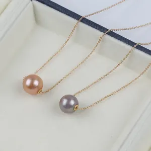 Chaînes à la mode et minimaliste Edison ronde collier de perles pendentif authentique naturel d'eau douce femme