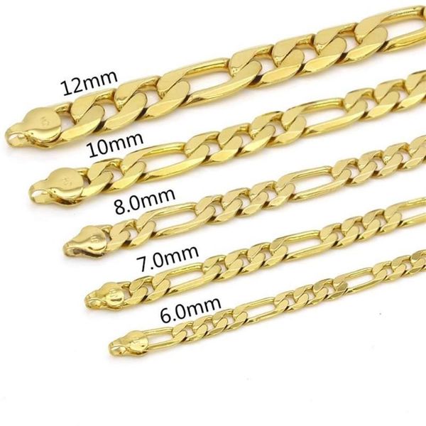 Cadenas Collar de cadena Figaro para mujeres Hombres Collar Clavícula Oro amarillo Lleno Accesorios de moda clásicos236f