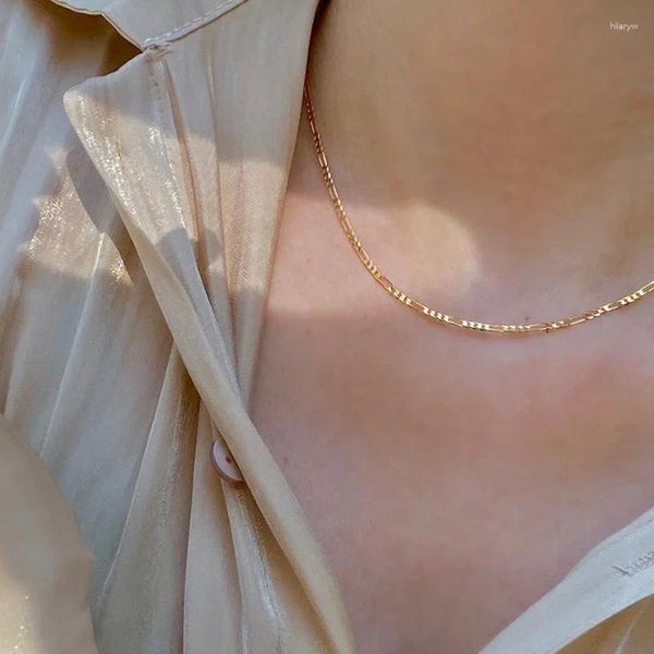 Cadenas Figaro Collar de cadena de acero inoxidable para mujeres Color oro Collares largos Gargantilla de mujer Mujer