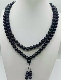 Chaînes Fines 10mm Agate Noire Perles Rondes Bouddhiste Tibétain 108 Collier Bijoux De Boutique De Mode