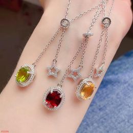 Kettingen Fijne sieraden 925 Sterling Silver Natural Garnet Peridot Citrine Gemstone dames ketting hanger trouwen Got Engaged Party Girlcha