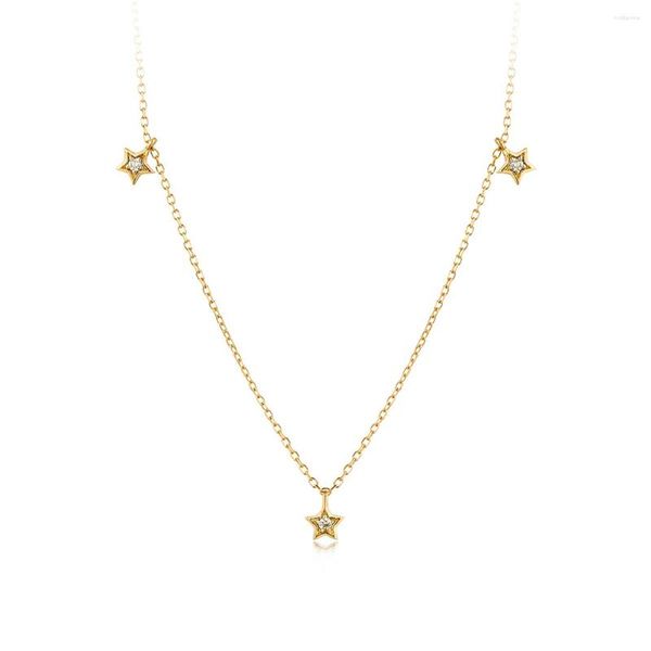 Chaînes Fine Bijoux Minimaliste Exquis Étoile À Cinq Branches Clavicule Colliers De Charme Pentagone Diamant Véritable Collier En Or Massif 14 Carats