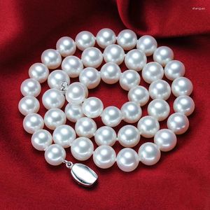 Chaînes Fine Bijoux Naturel Brillant 9-10mm Blanc Collier de perles d'eau douce Véritable Envoyer Maman 925 Fermoir en argent