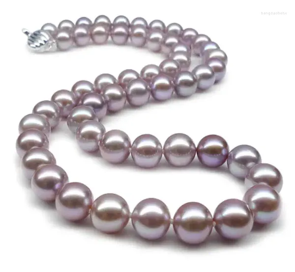 Chaînes Fine bijoux collier perlé naturel rose violet 10-11 mm Luxury Light Light Fresh Eau 925 fermoir en argent