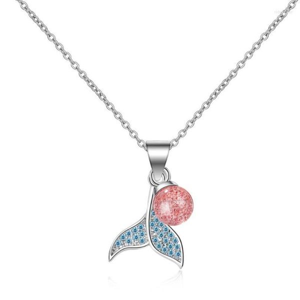 Chaînes queue de poisson Zircon fraise cristal pendentif colliers pour femmes tendance courte clavicule chaîne bijoux SAN166