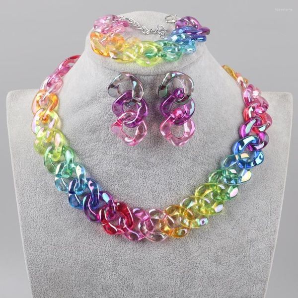 Chaînes FishSheep Iridscent Couleur Acrylique Carré Chaîne Collier Ras Du Cou Ensembles Pour Femmes Résine Coréen Transparent Grand Colliers Bijoux