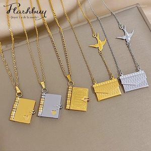 Chaînes Flashbuy Romantique Vintage Story Book Pendentif Collier En Acier Inoxydable Bijoux Pour Femmes Pigeon Portefeuille Coeur Poche Serrure Cadeaux