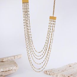 Ketens flashbuy trendy multi-laged kwastje ketting ketting voor vrouwen goudkleur eenvoudige roestvrijstalen kettingjewelry