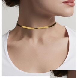 Kettingen Flat Snake Bone Chain Kettingen Roestvrij Staal Gouden Kraag Korte Sleutelbeen Mes Ketting Mannen En Vrouwen Voor Feestgeschenken Drop Dhhvs