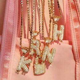 Cadenas Flatfoosie Hip Hop corona cristal inicial letra colgante collar para Mujeres Hombres Bling Rhinestone cadena Punk joyería regalo
