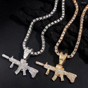 Chaînes Flatfootsie Hip Hop Gun Cristal Pendentif Collier Pour Femmes Hommes 5 MM Bling Strass Tennis Chaîne Bijoux À La Mode