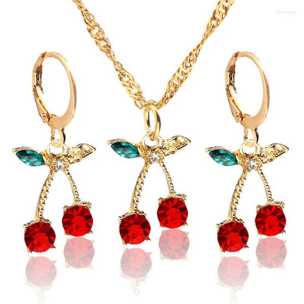 Chaînes Flatfoosie Coréen Mignon Cristal Cerise Pendentif Collier Pour Les Femmes Rouge Esthétique Doux Fille Partie Accessoires De Mode Bijoux Cadeau