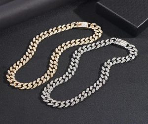 Chaines Flatfoosie Miami Collier de chaîne cubaine pour femmes hommes Gold Couleur argentée glacée en strass pavés Jewelry6420096