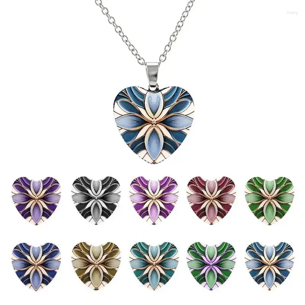 Chaînes motif de fleurs collier symétrique en forme de coeur bijoux en verre faits à la main pour femme accessoires FJH142